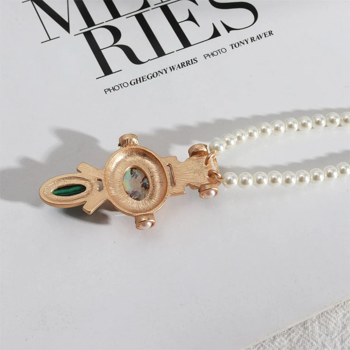 Malachite & Pearl 18K Gold-Plated Oval Pendant Necklace