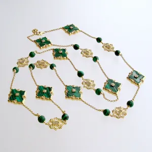 Malachite CZ  Stations Layering Necklace - Fiona II Necklace