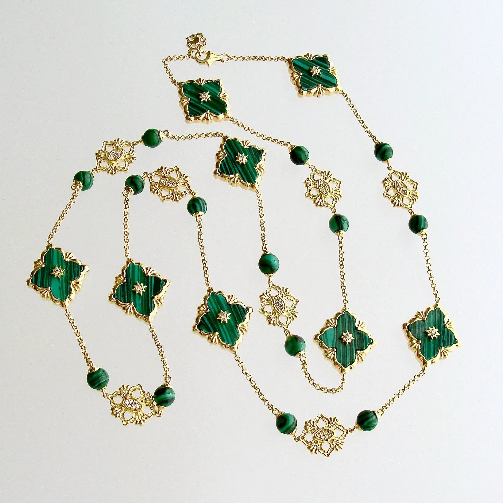 Malachite CZ  Stations Layering Necklace - Fiona II Necklace