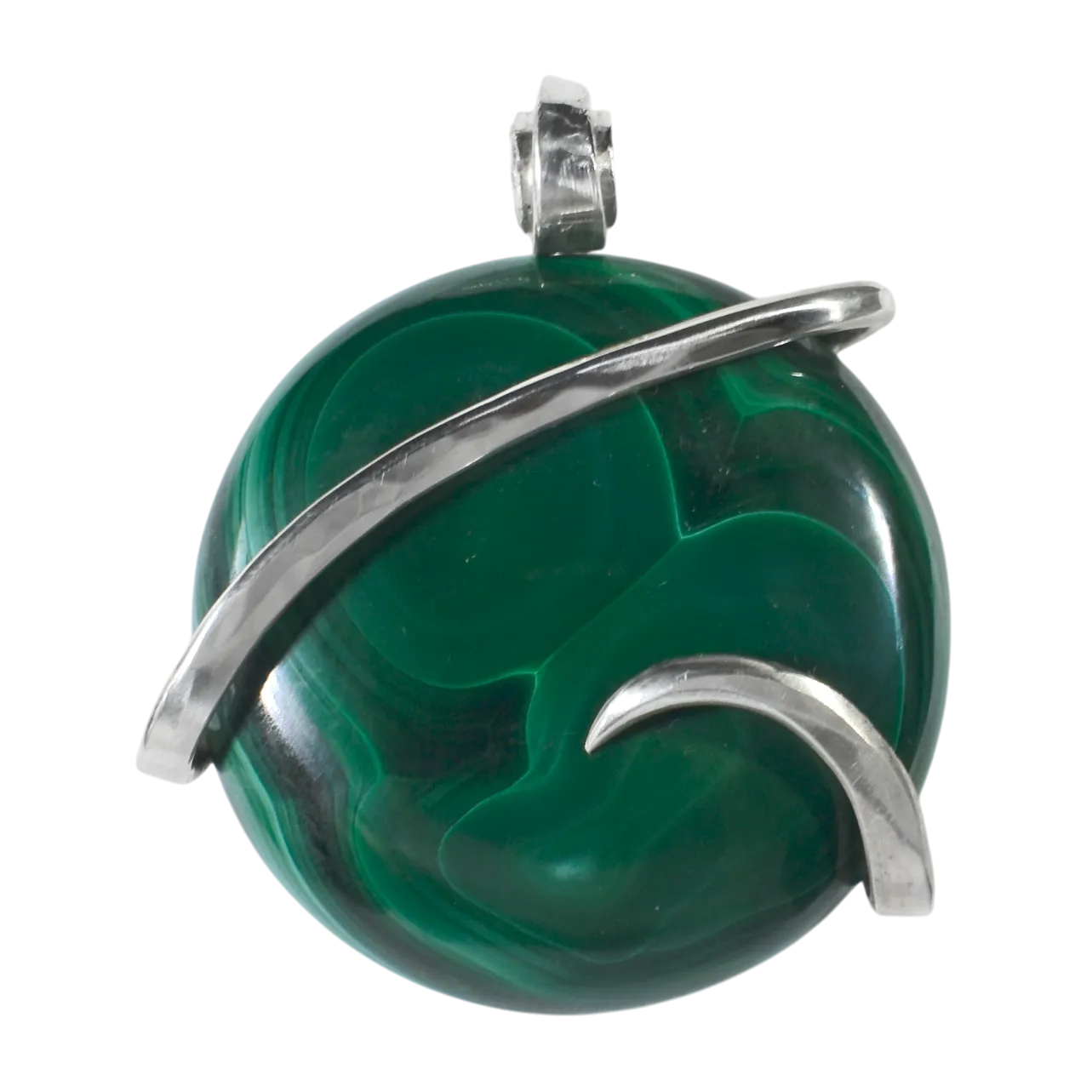 Malachite Handmade Stone Pendant Wrapped in Silver