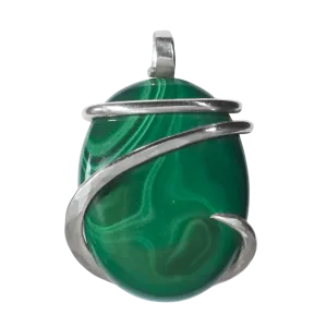 Malachite Handmade Stone Pendant Wrapped in Silver