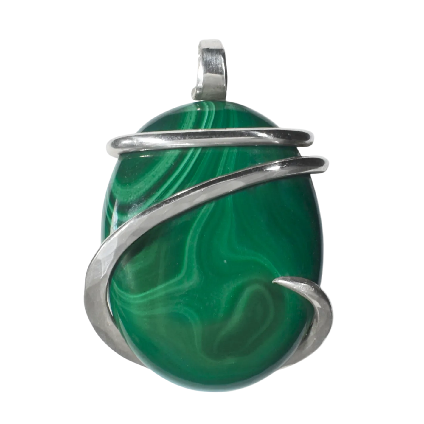 Malachite Handmade Stone Pendant Wrapped in Silver