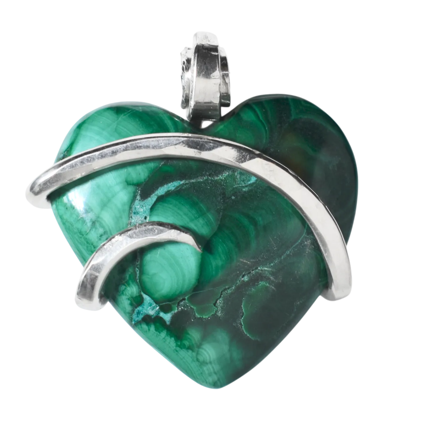 Malachite Handmade Stone Pendant Wrapped in Silver