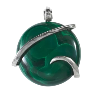 Malachite Handmade Stone Pendant Wrapped in Silver