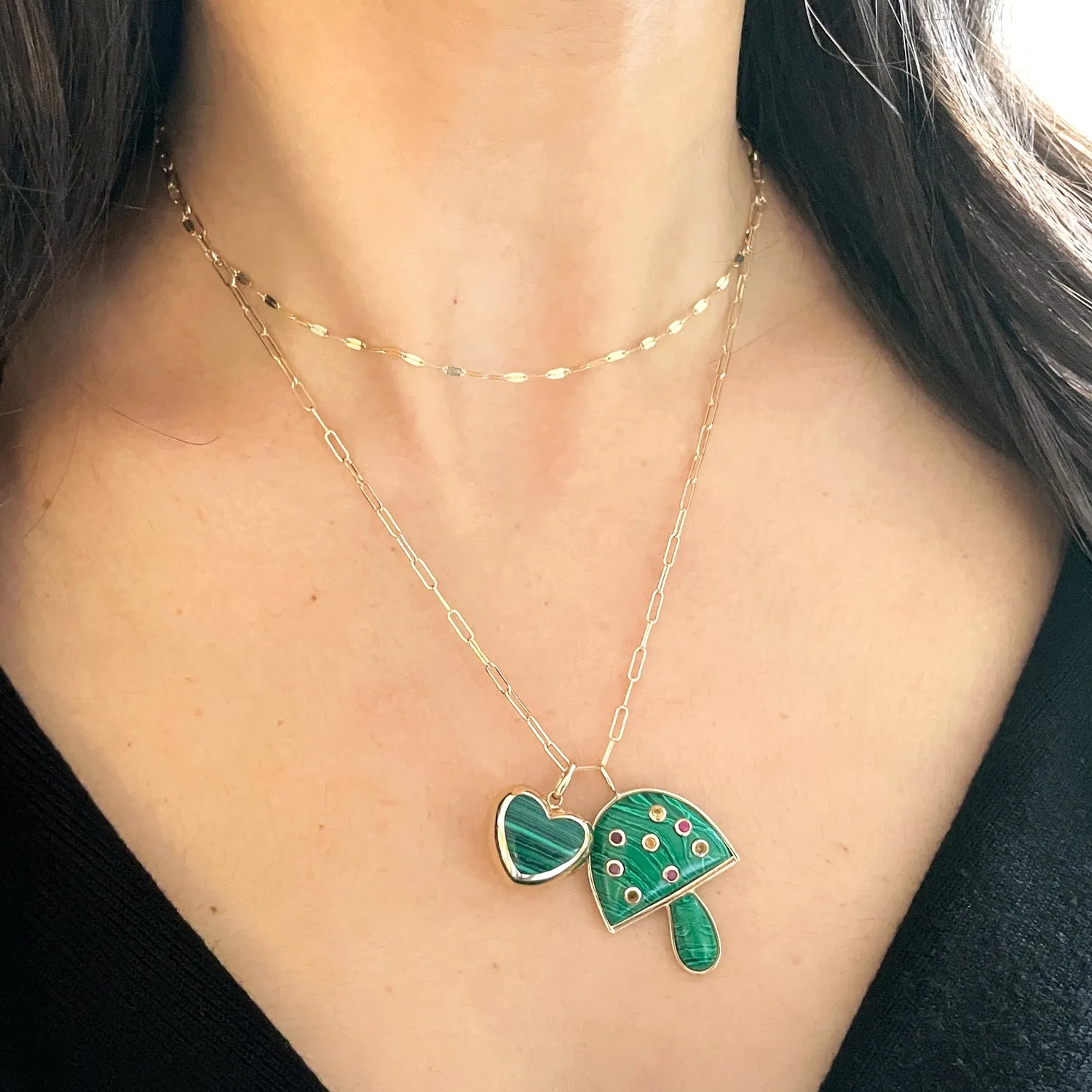 Malachite Puffy Heart Charm