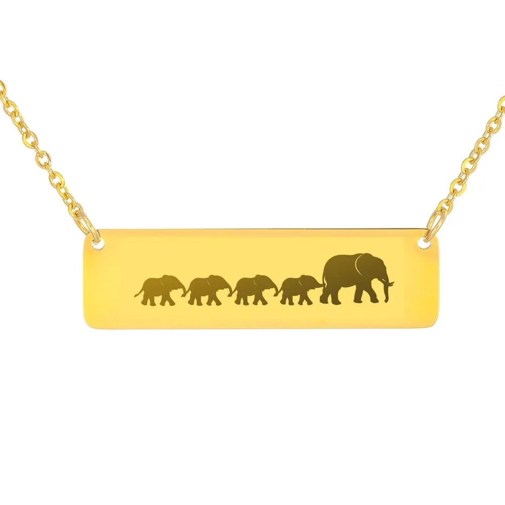 Mama and Baby Elephant Bar Necklace, Personalized Mom Gift Necklace (elephant4)