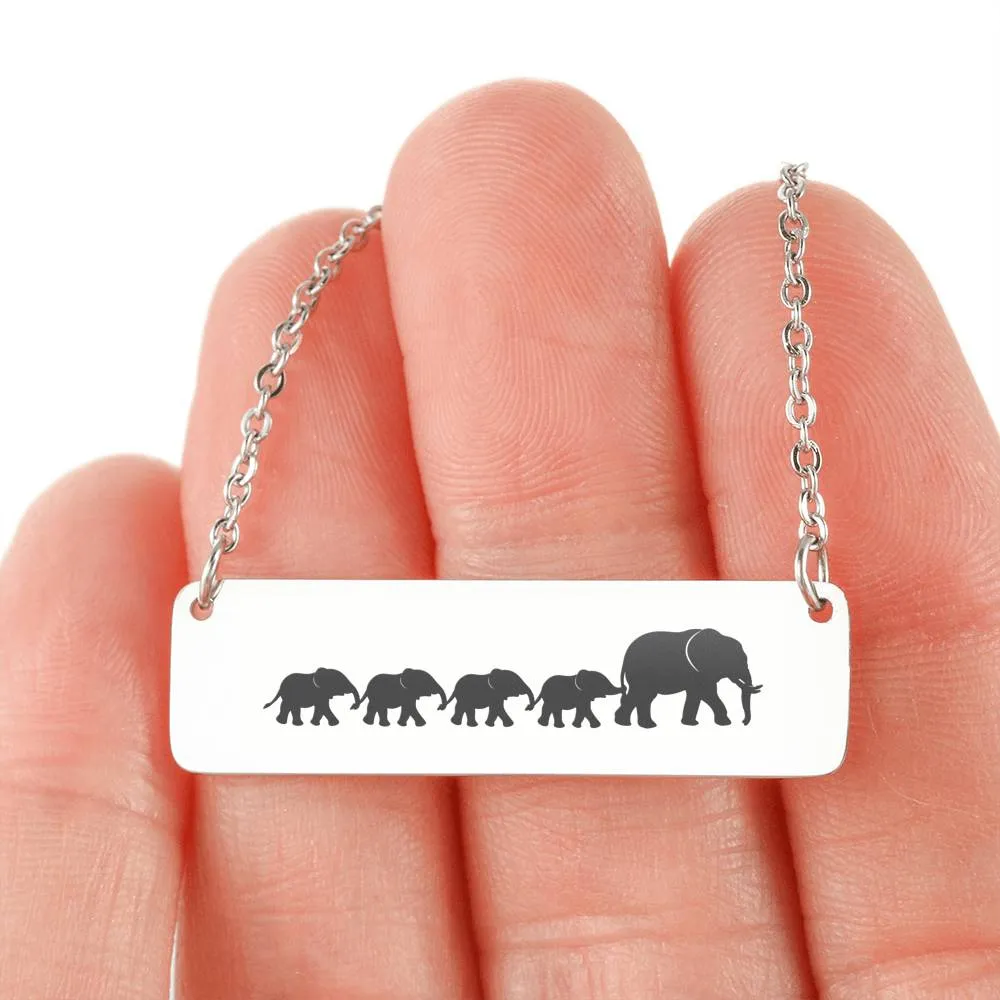 Mama and Baby Elephant Bar Necklace, Personalized Mom Gift Necklace (elephant4)
