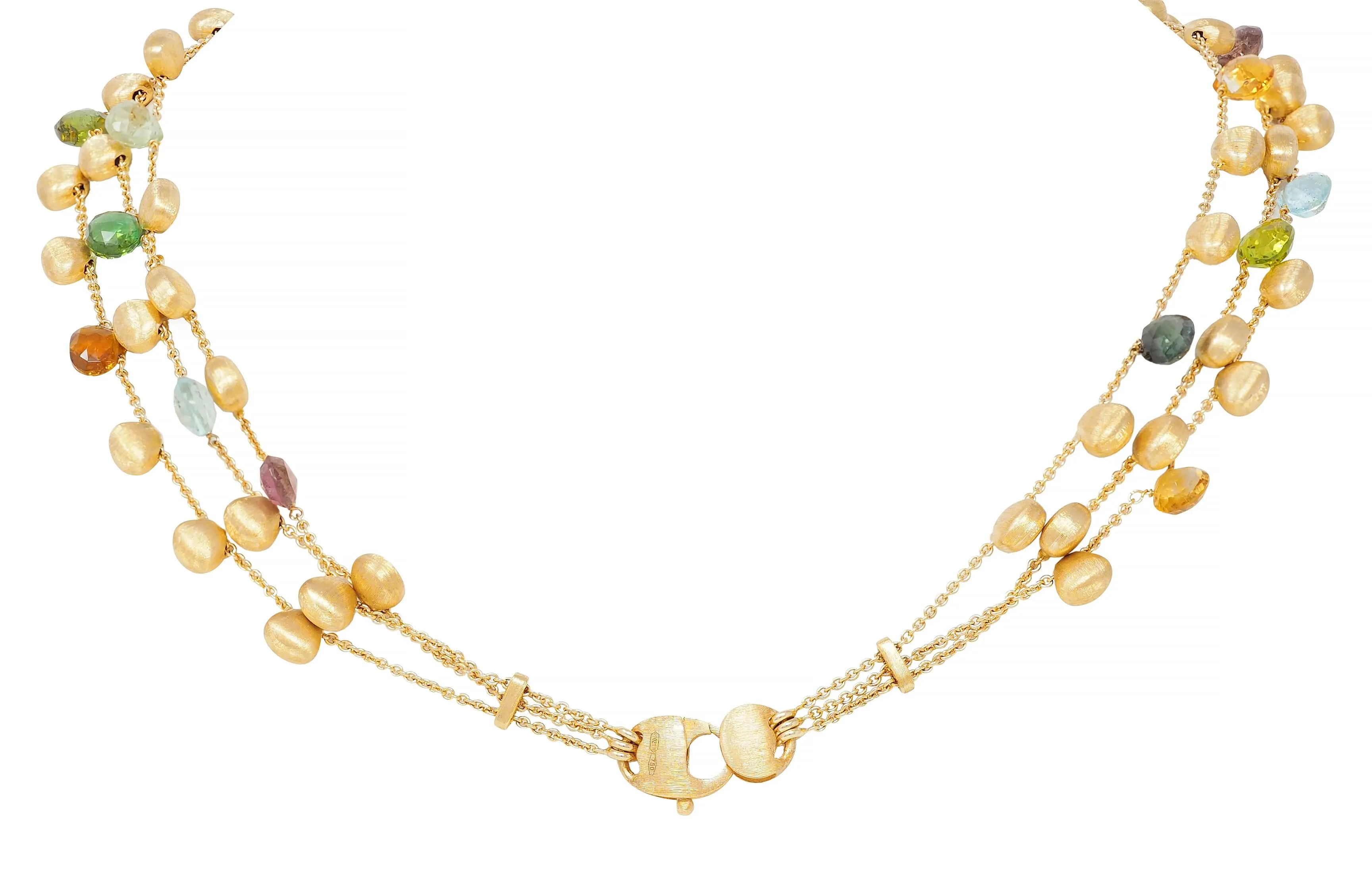 Marco Bicego Contemporary Multi-Gem 18 Karat Yellow Gold Paradise Multi-Strand Necklace