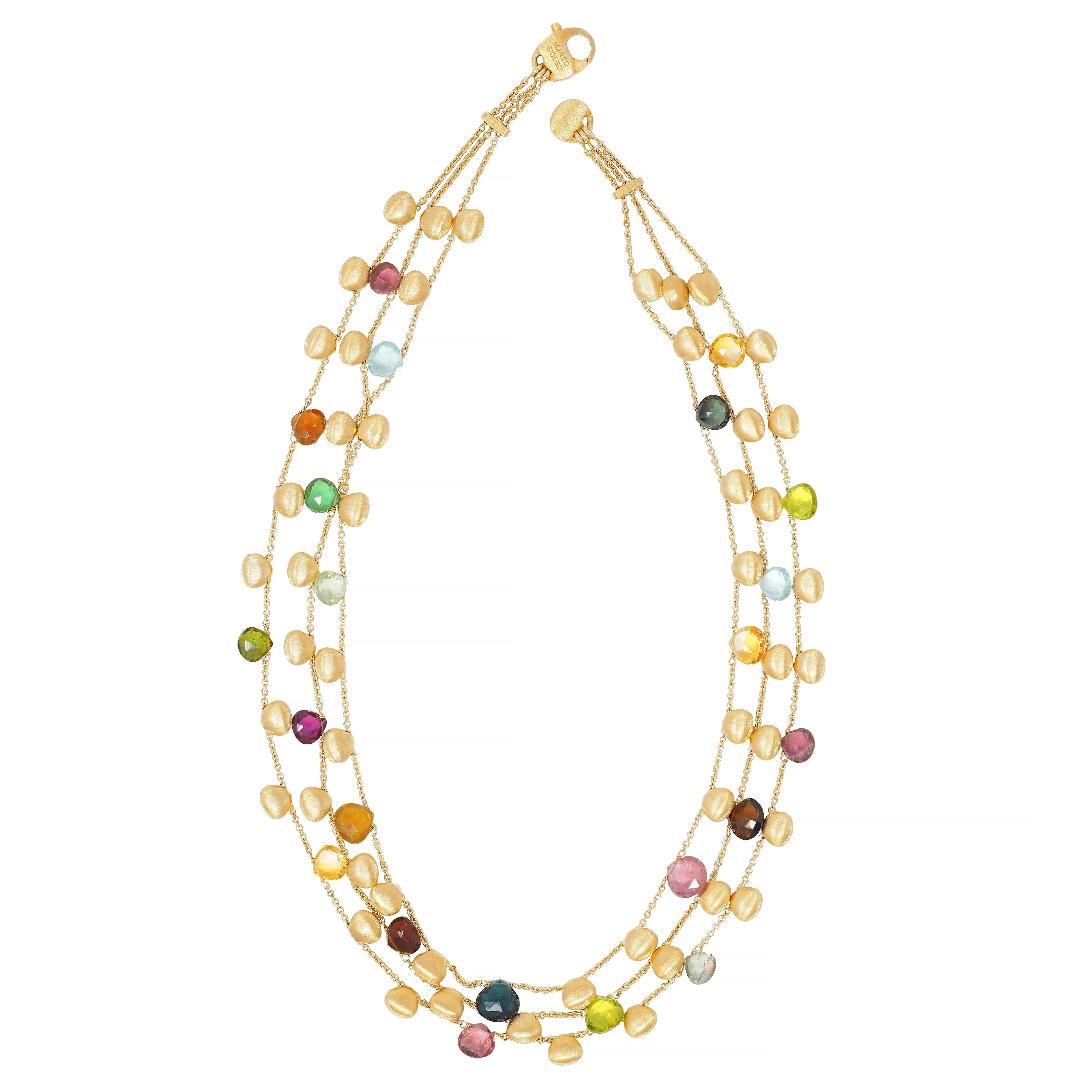 Marco Bicego Contemporary Multi-Gem 18 Karat Yellow Gold Paradise Multi-Strand Necklace