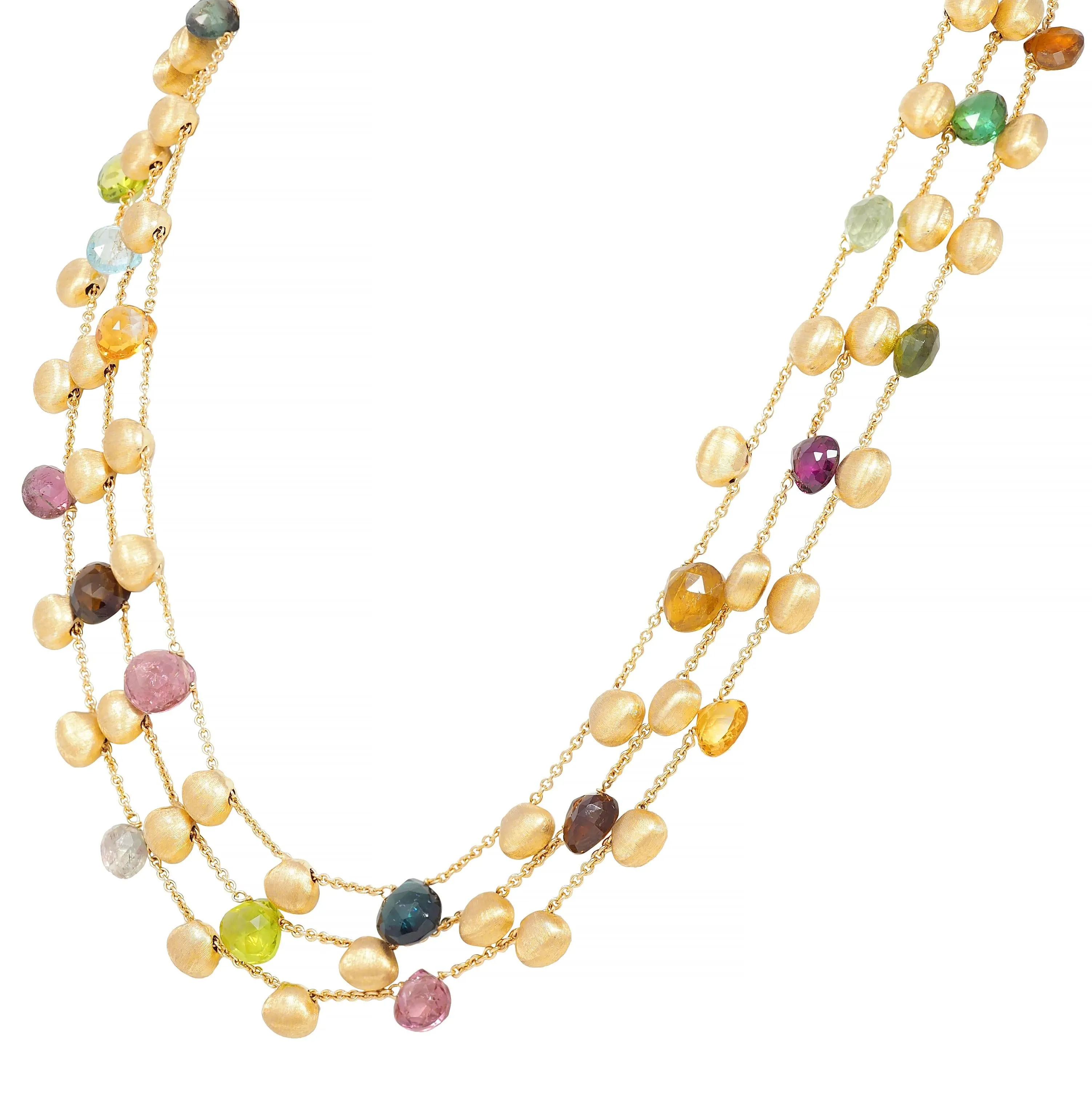 Marco Bicego Contemporary Multi-Gem 18 Karat Yellow Gold Paradise Multi-Strand Necklace