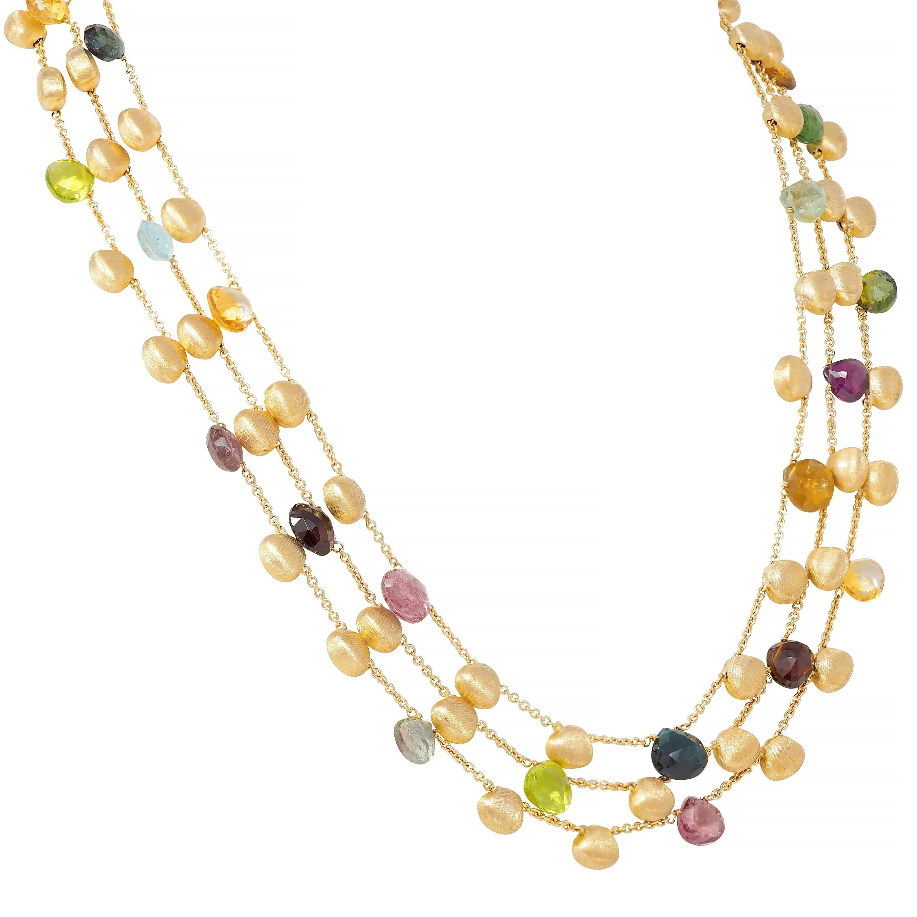 Marco Bicego Contemporary Multi-Gem 18 Karat Yellow Gold Paradise Multi-Strand Necklace