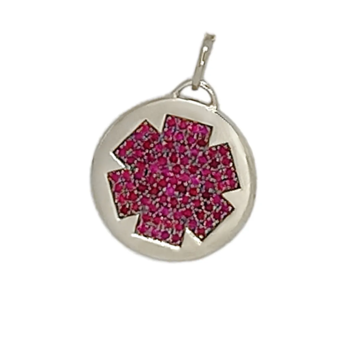Medical ID Charm in White Gold & Ruby