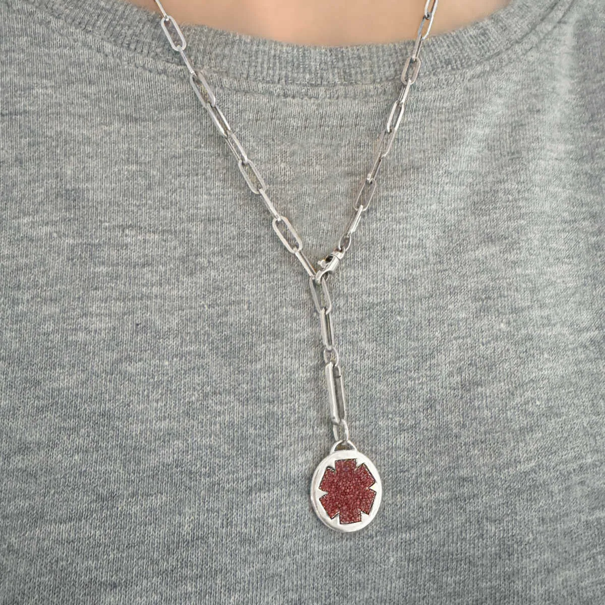 Medical ID Charm in White Gold & Ruby