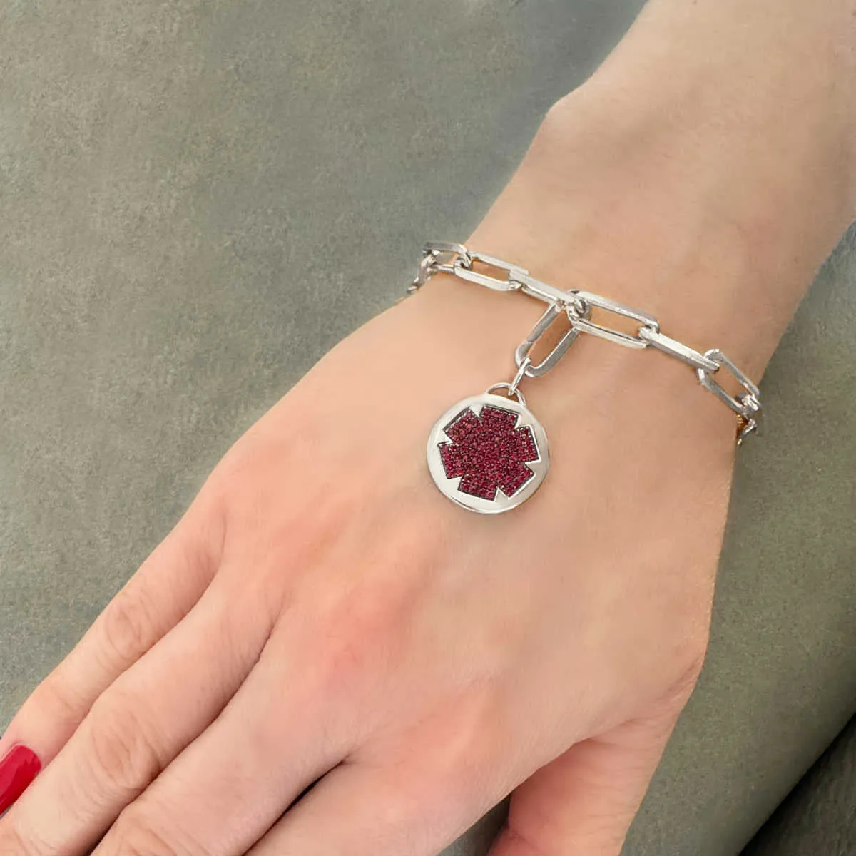 Medical ID Charm in White Gold & Ruby