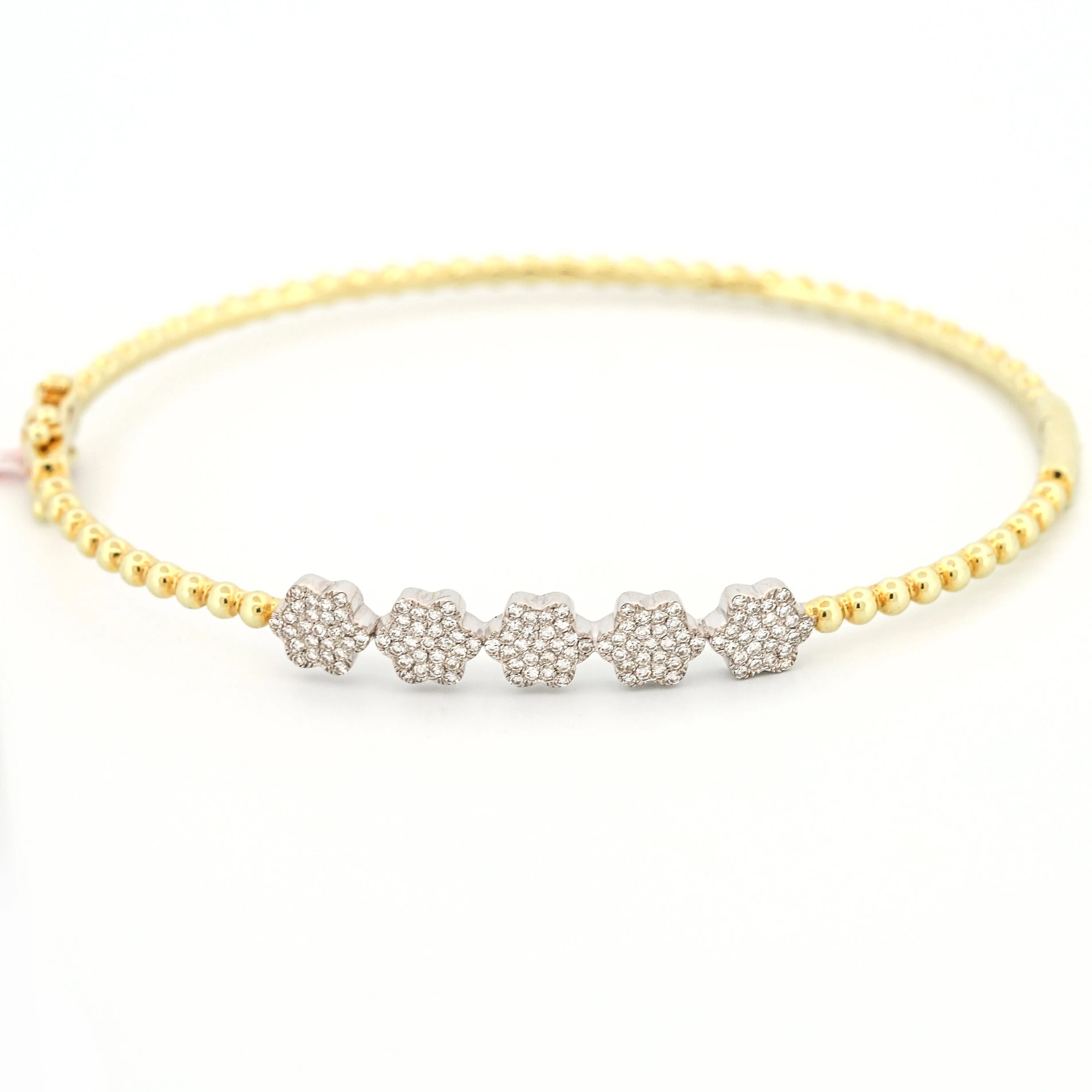 Meira T Diamond Flowers Bead Bangle Bracelet in 14k Yellow Gold