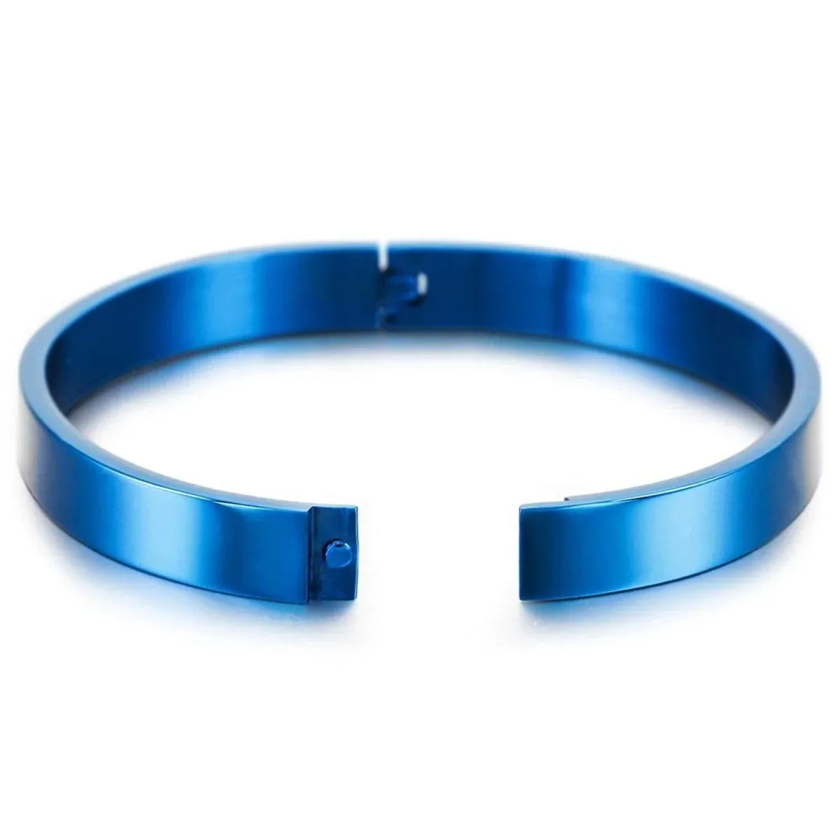 Men's High Polished Blue Stainless Steel Kada Bangle Bracelet With Your Text