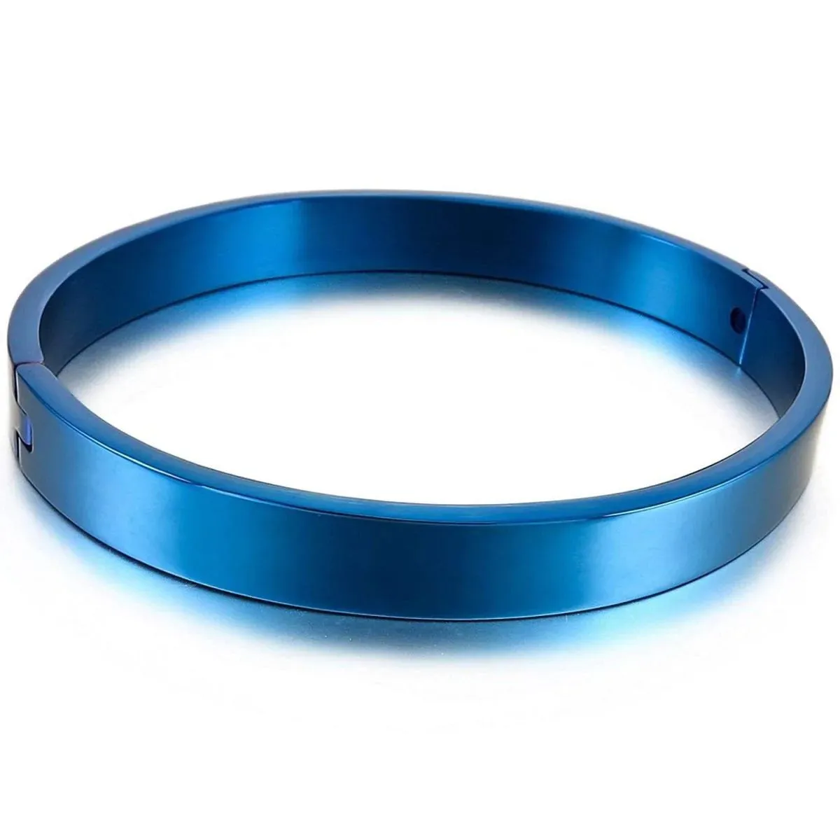 Men's High Polished Blue Stainless Steel Kada Bangle Bracelet With Your Text