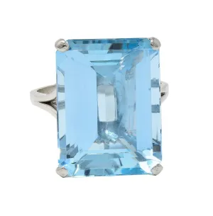 Mid-Century 20.65 CTW Aquamarine Platinum Vintage Cocktail Ring