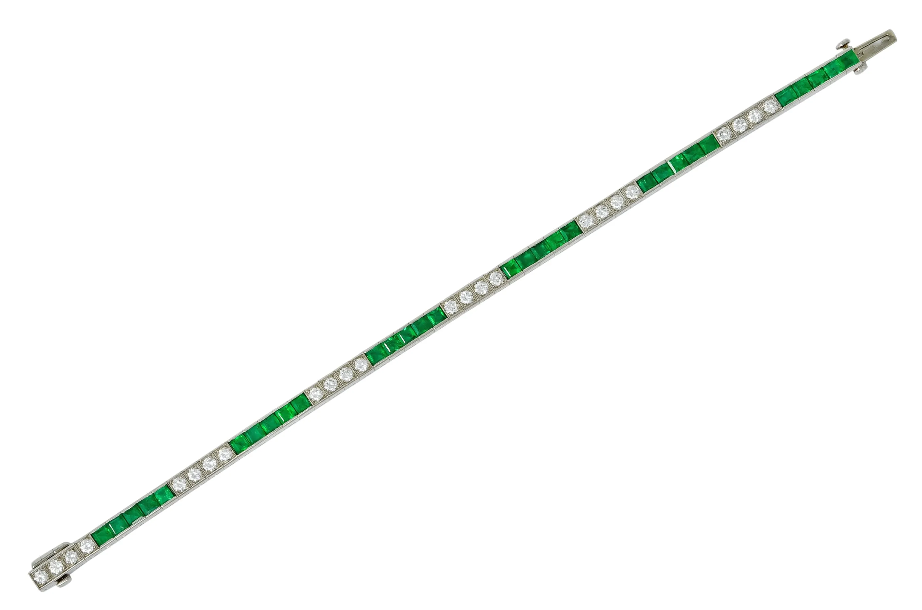 Mid-Century 6.06 CTW Diamond Emerald Platinum Tennis Line Bracelet