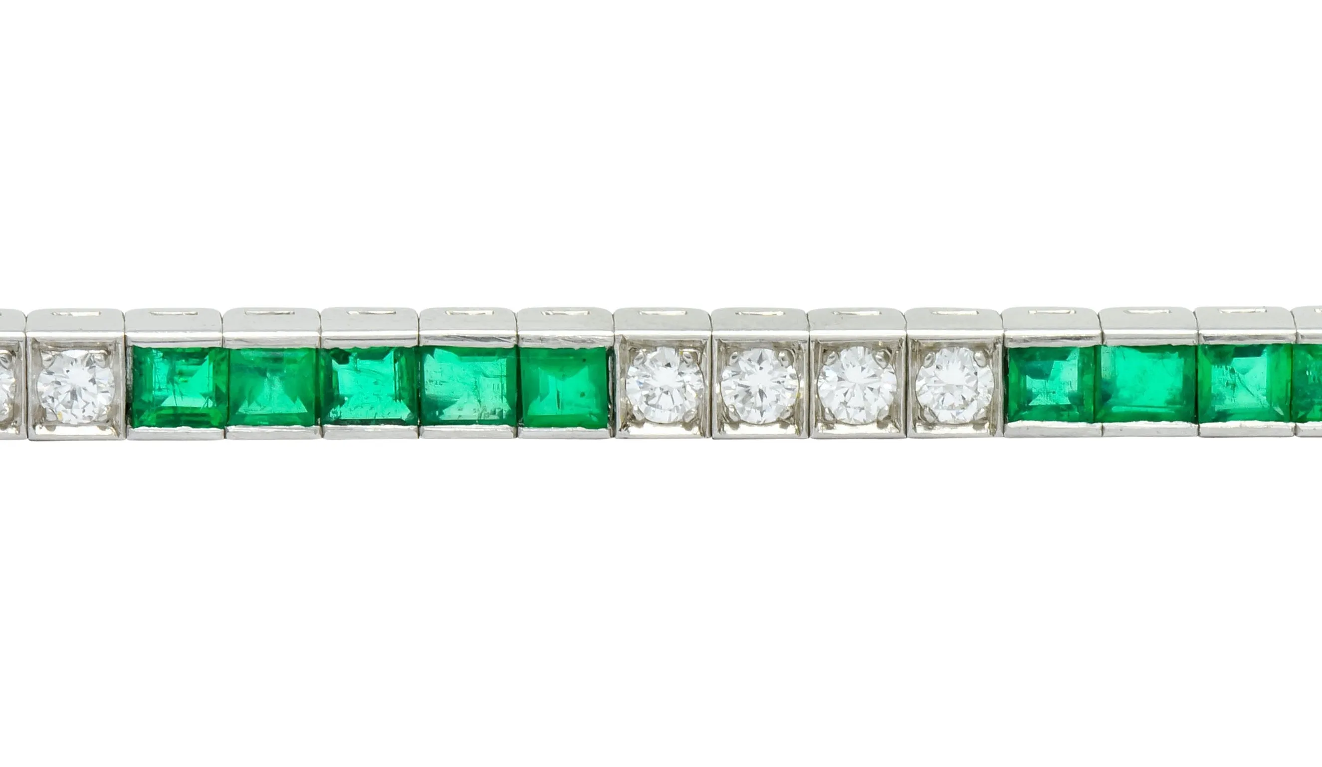 Mid-Century 6.06 CTW Diamond Emerald Platinum Tennis Line Bracelet