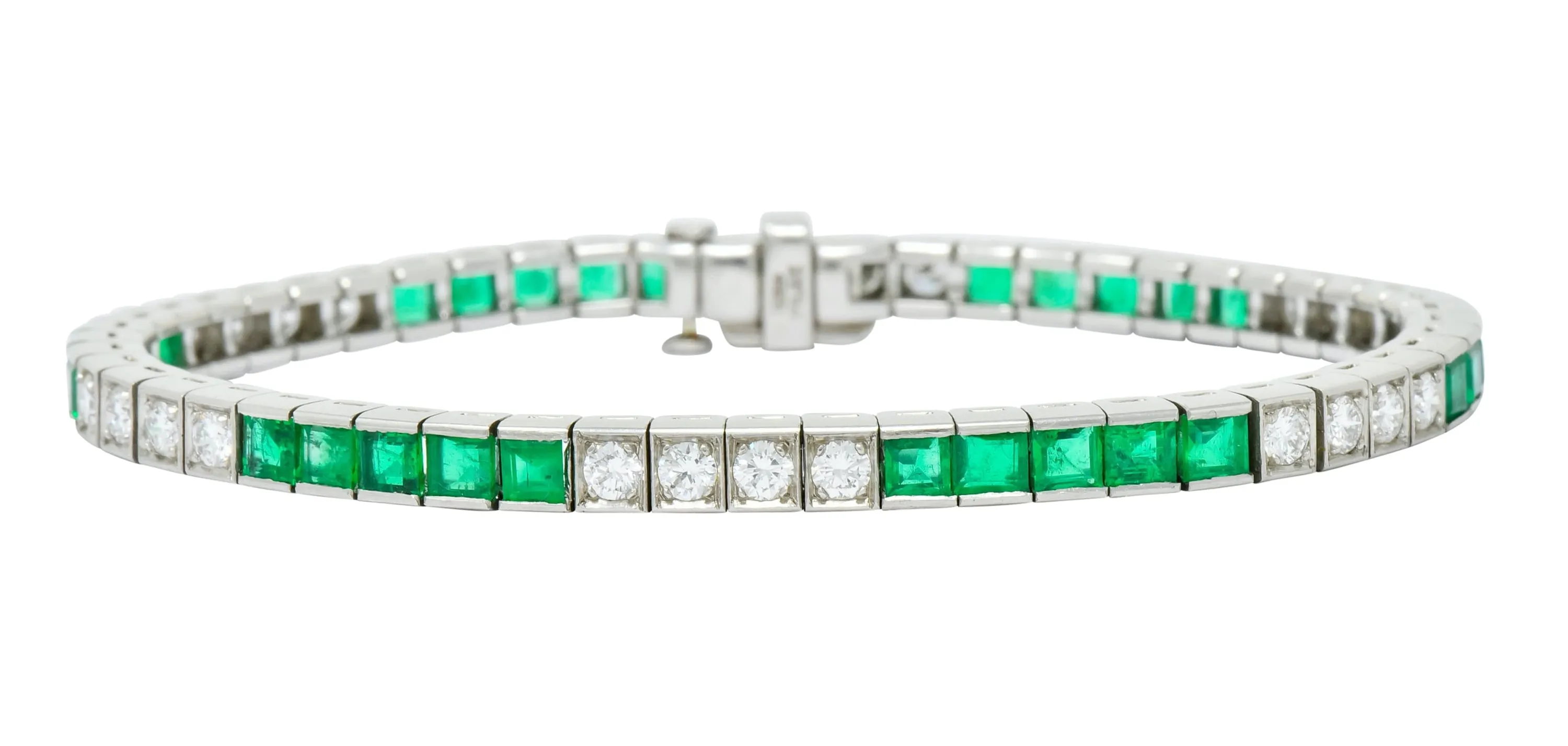 Mid-Century 6.06 CTW Diamond Emerald Platinum Tennis Line Bracelet