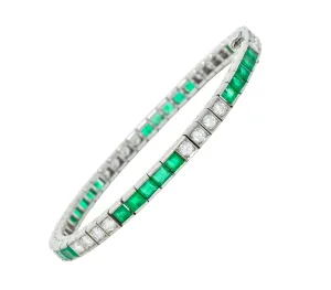 Mid-Century 6.06 CTW Diamond Emerald Platinum Tennis Line Bracelet