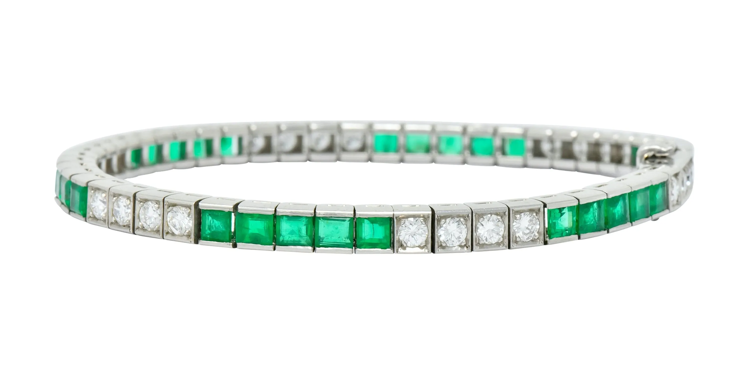 Mid-Century 6.06 CTW Diamond Emerald Platinum Tennis Line Bracelet