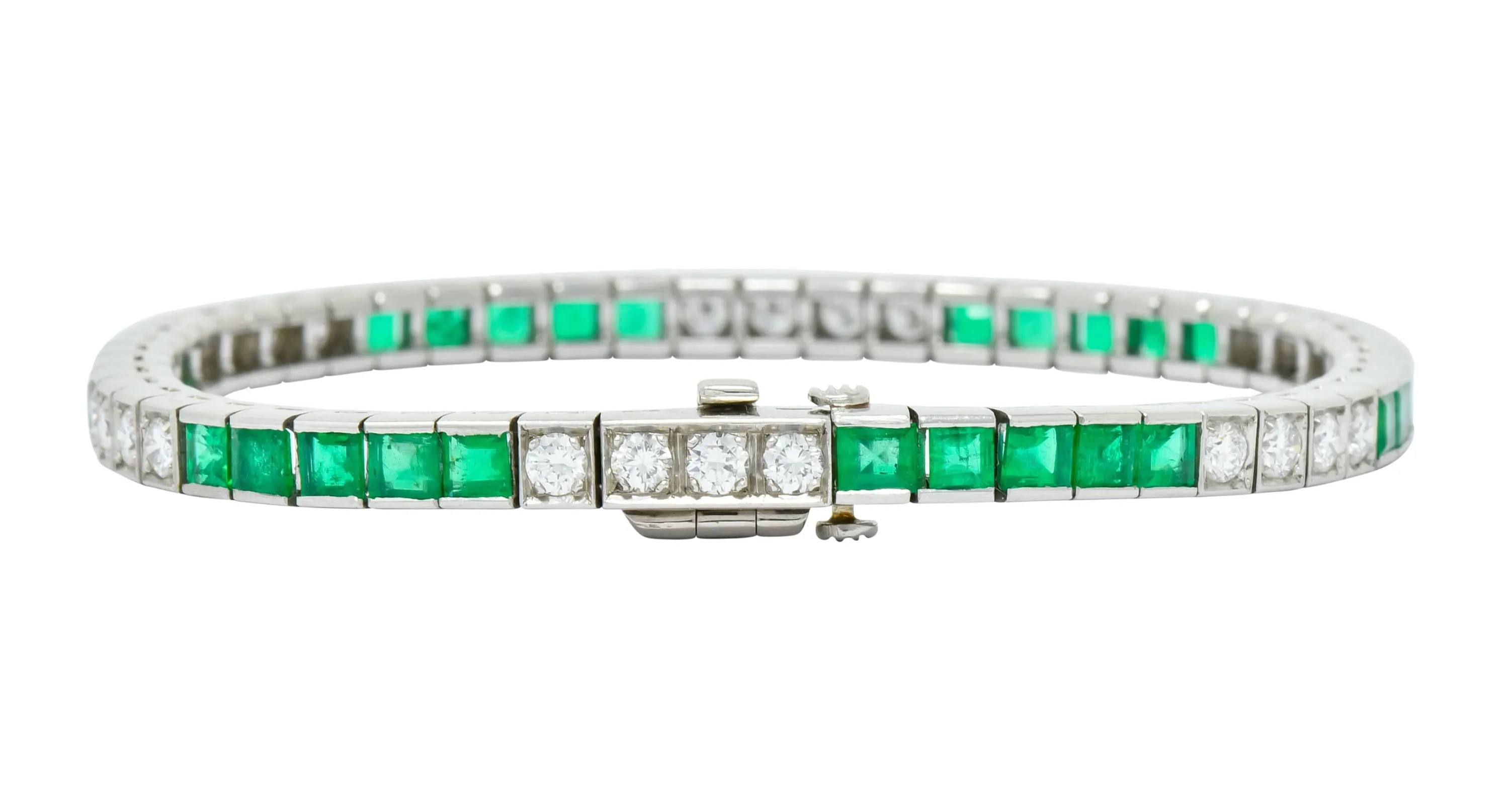 Mid-Century 6.06 CTW Diamond Emerald Platinum Tennis Line Bracelet
