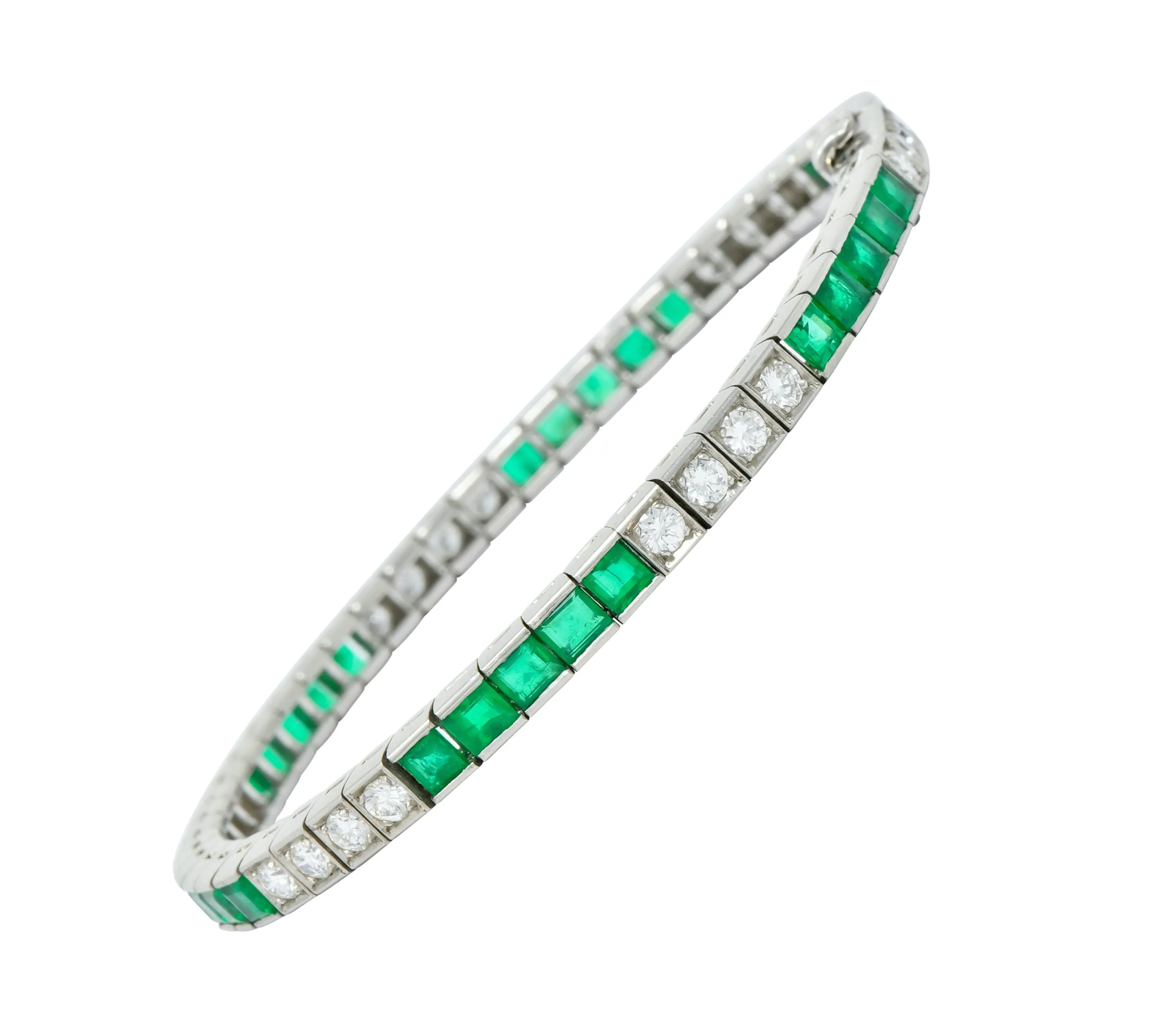 Mid-Century 6.06 CTW Diamond Emerald Platinum Tennis Line Bracelet