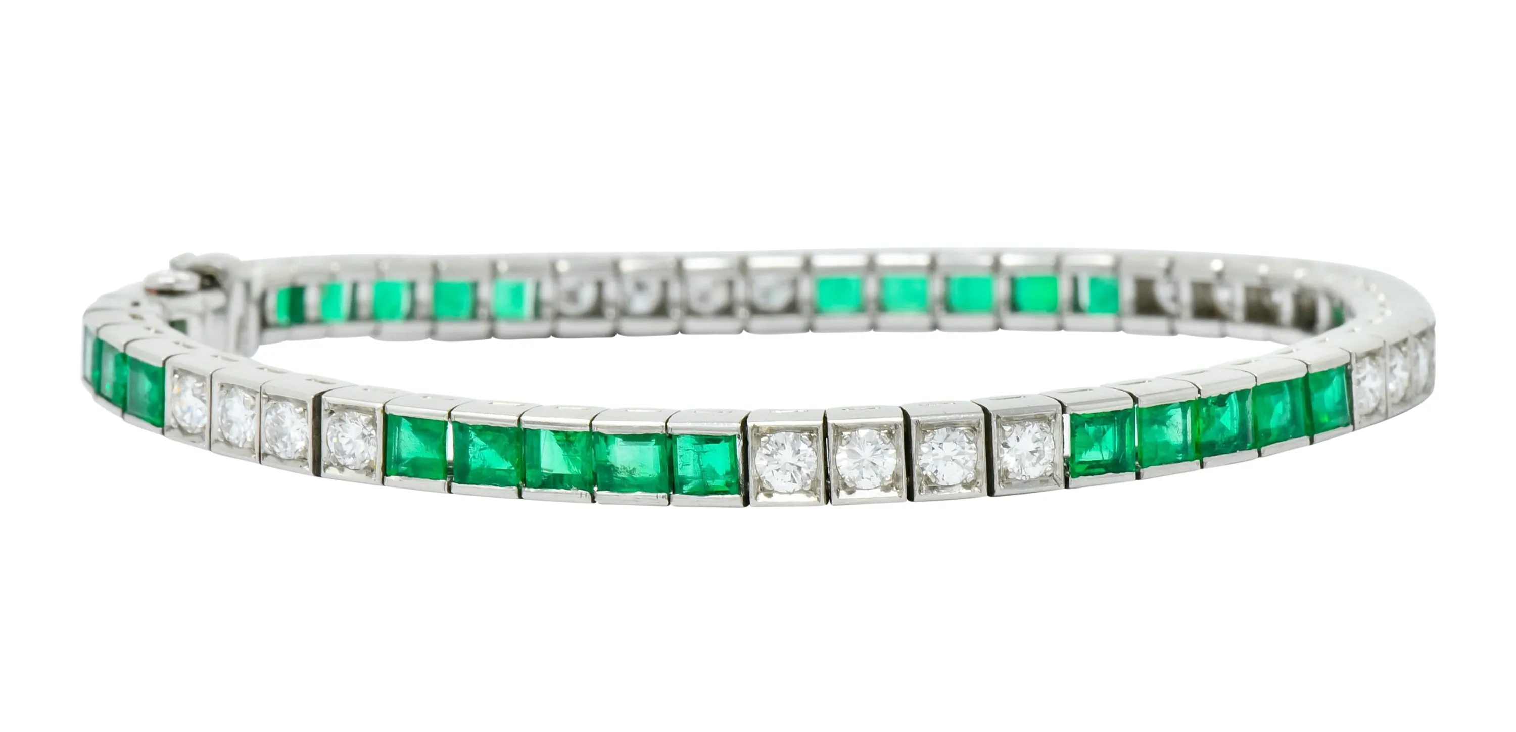 Mid-Century 6.06 CTW Diamond Emerald Platinum Tennis Line Bracelet