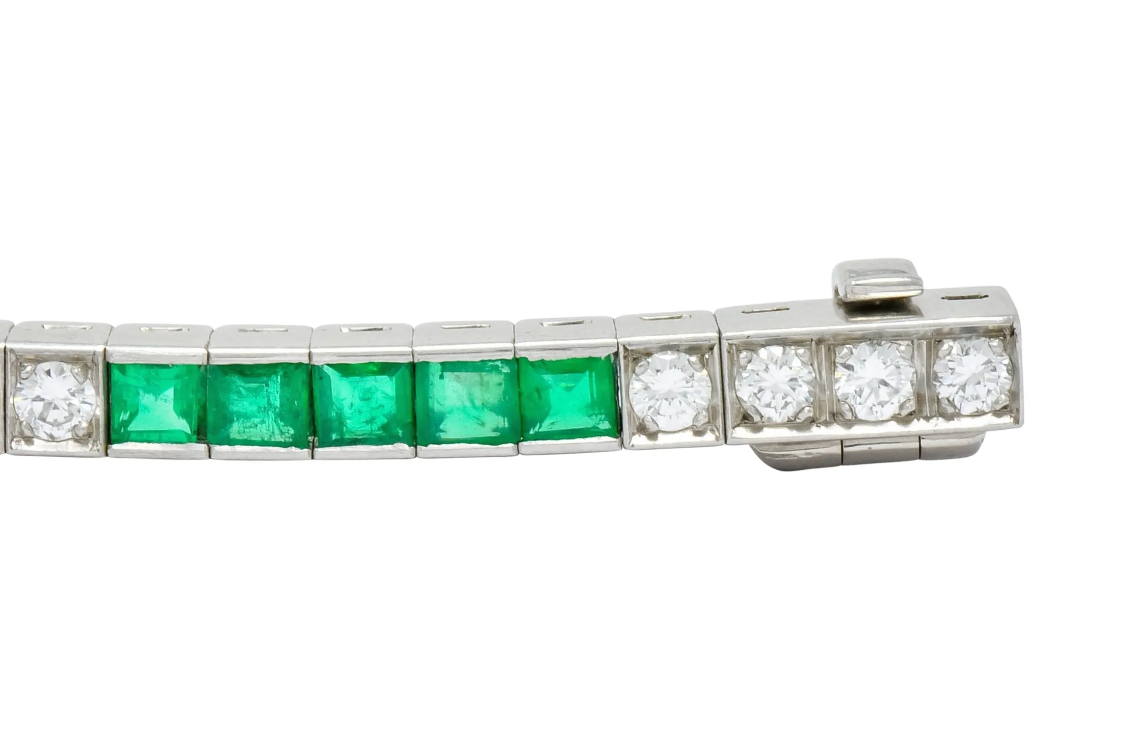 Mid-Century 6.06 CTW Diamond Emerald Platinum Tennis Line Bracelet