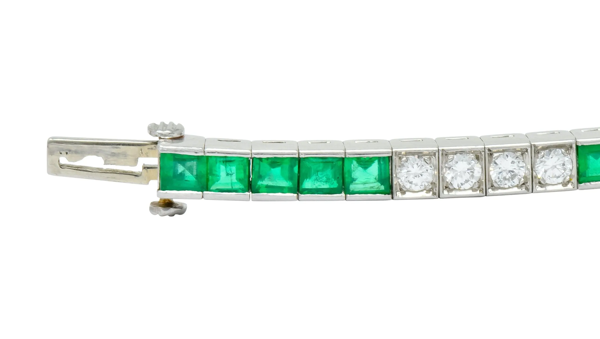 Mid-Century 6.06 CTW Diamond Emerald Platinum Tennis Line Bracelet