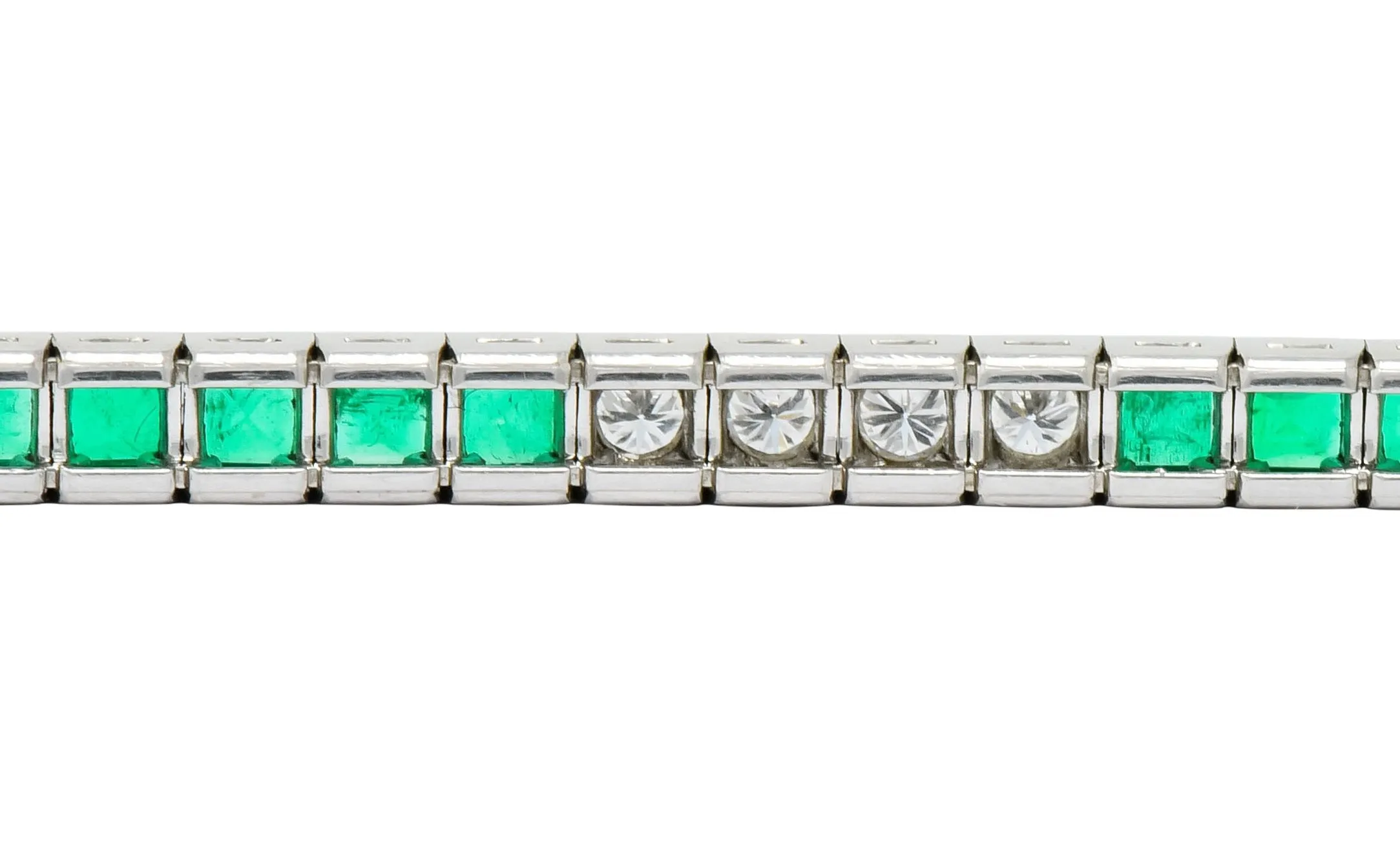 Mid-Century 6.06 CTW Diamond Emerald Platinum Tennis Line Bracelet