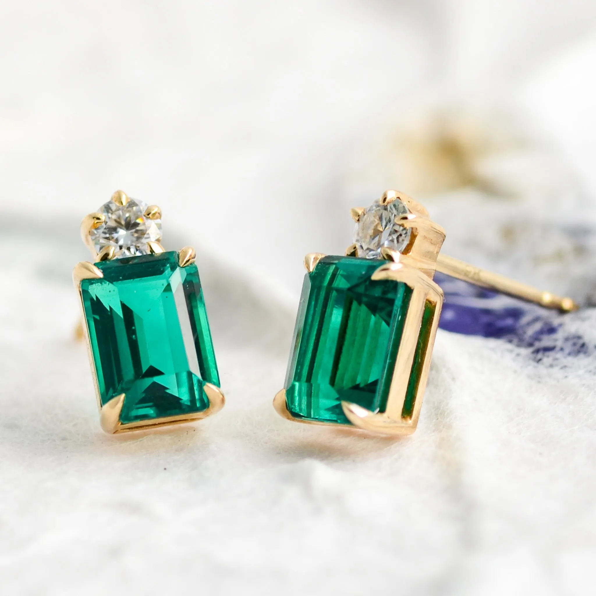 Midori | Cultured Emerald and Moissanite Earrings | Ready to Ship