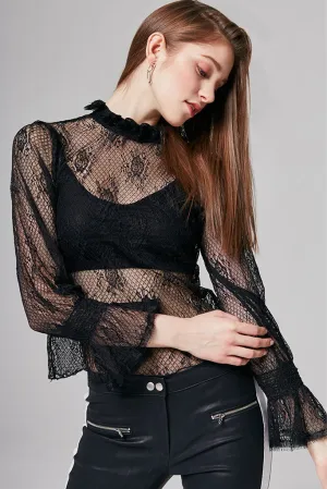 Mila High-Neck Floral-Lace Top