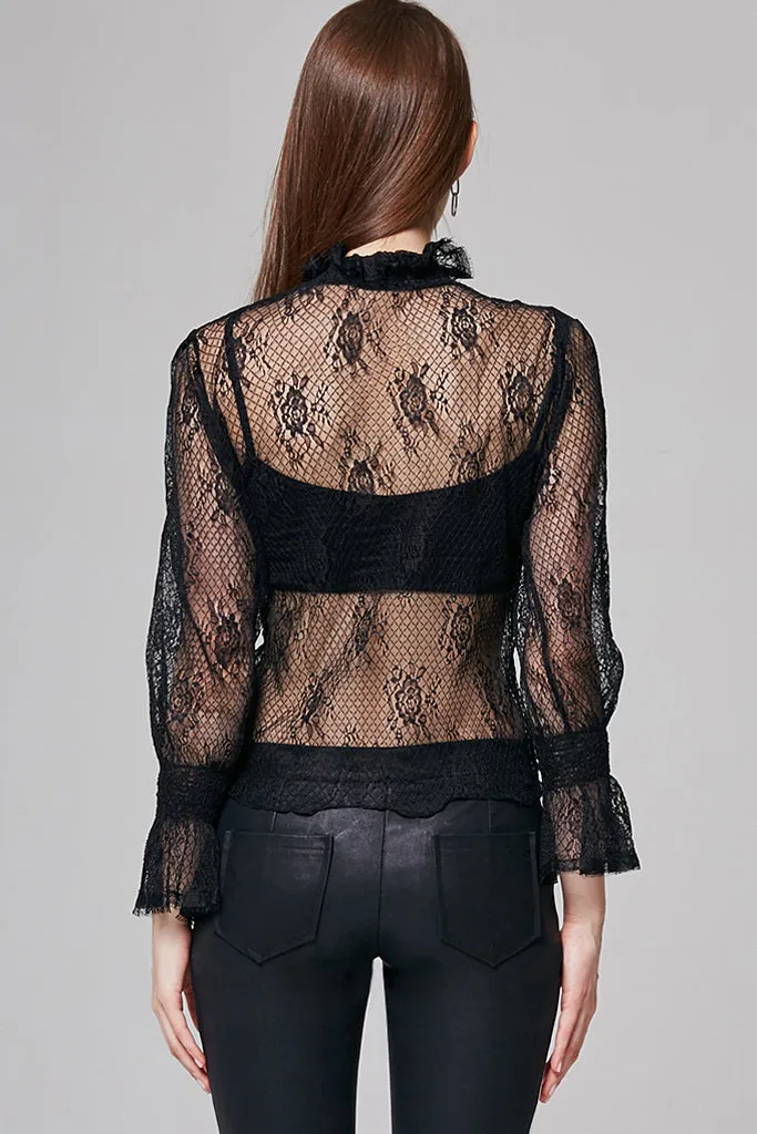 Mila High-Neck Floral-Lace Top