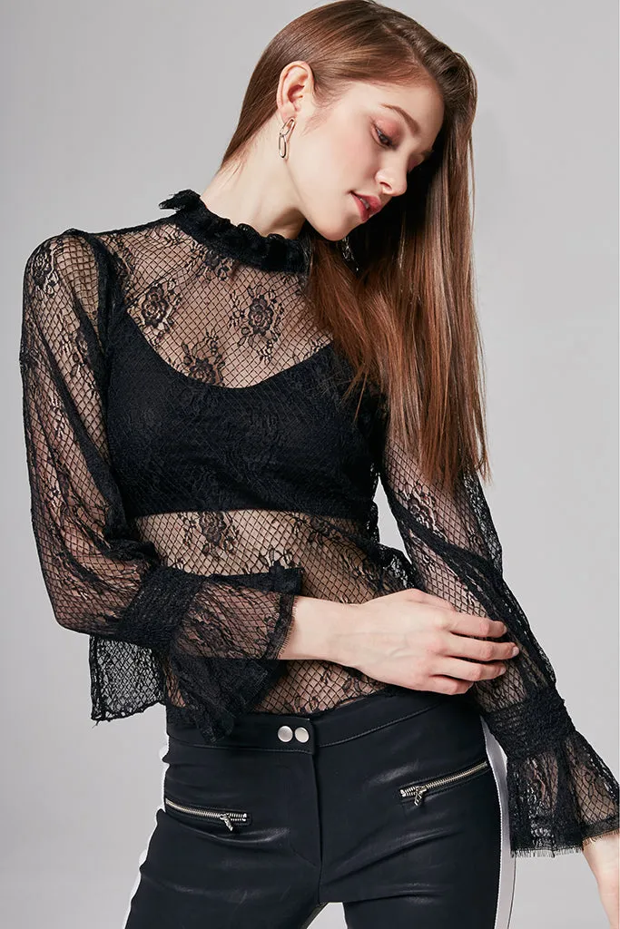 Mila High-Neck Floral-Lace Top