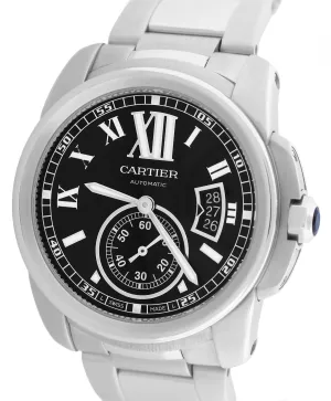MINT Men's Cartier Calibre W7100016 Black Roman 42mm Stainless Date Watch 3389