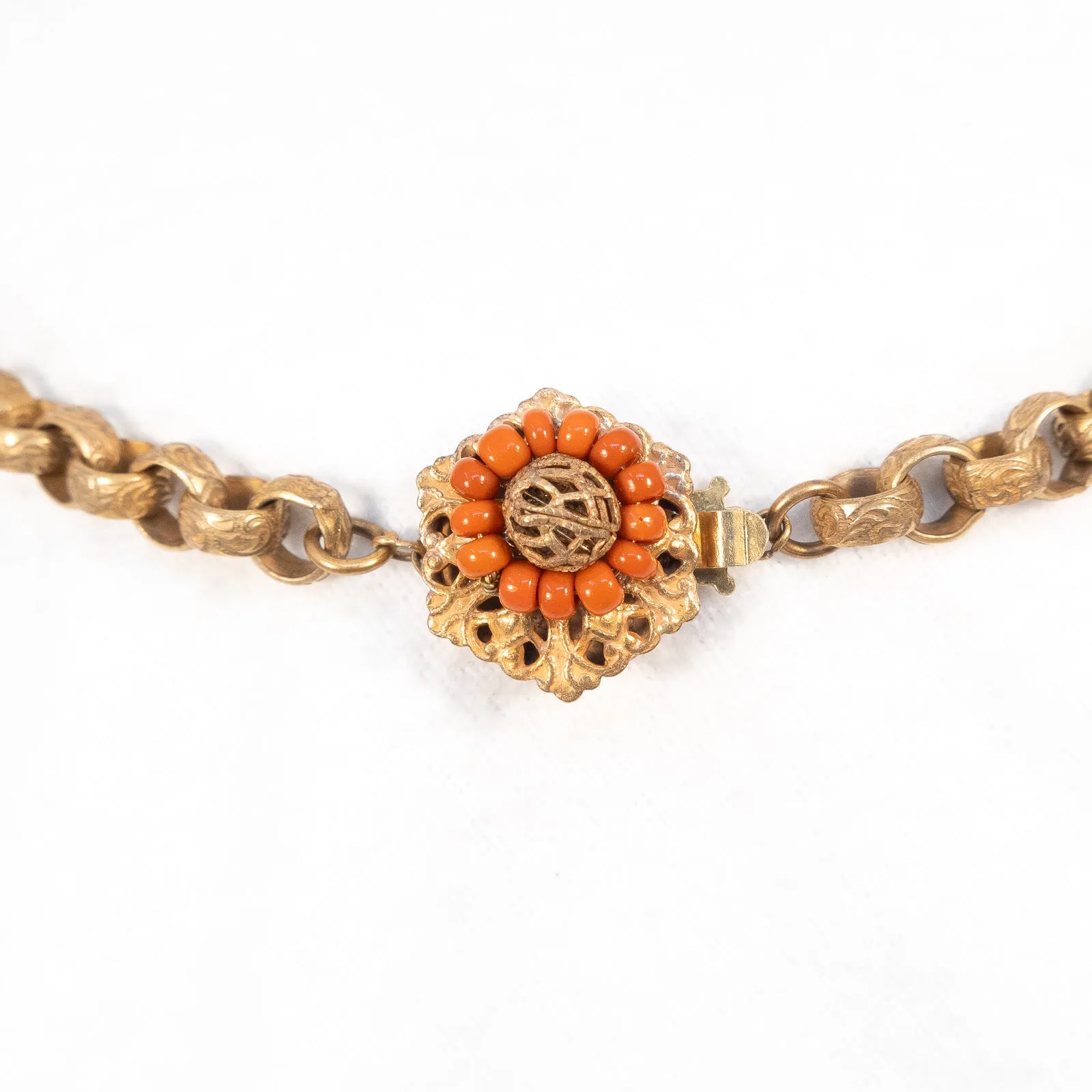 Miriam Haskell Coral Glass and Green Lucite Necklace Large