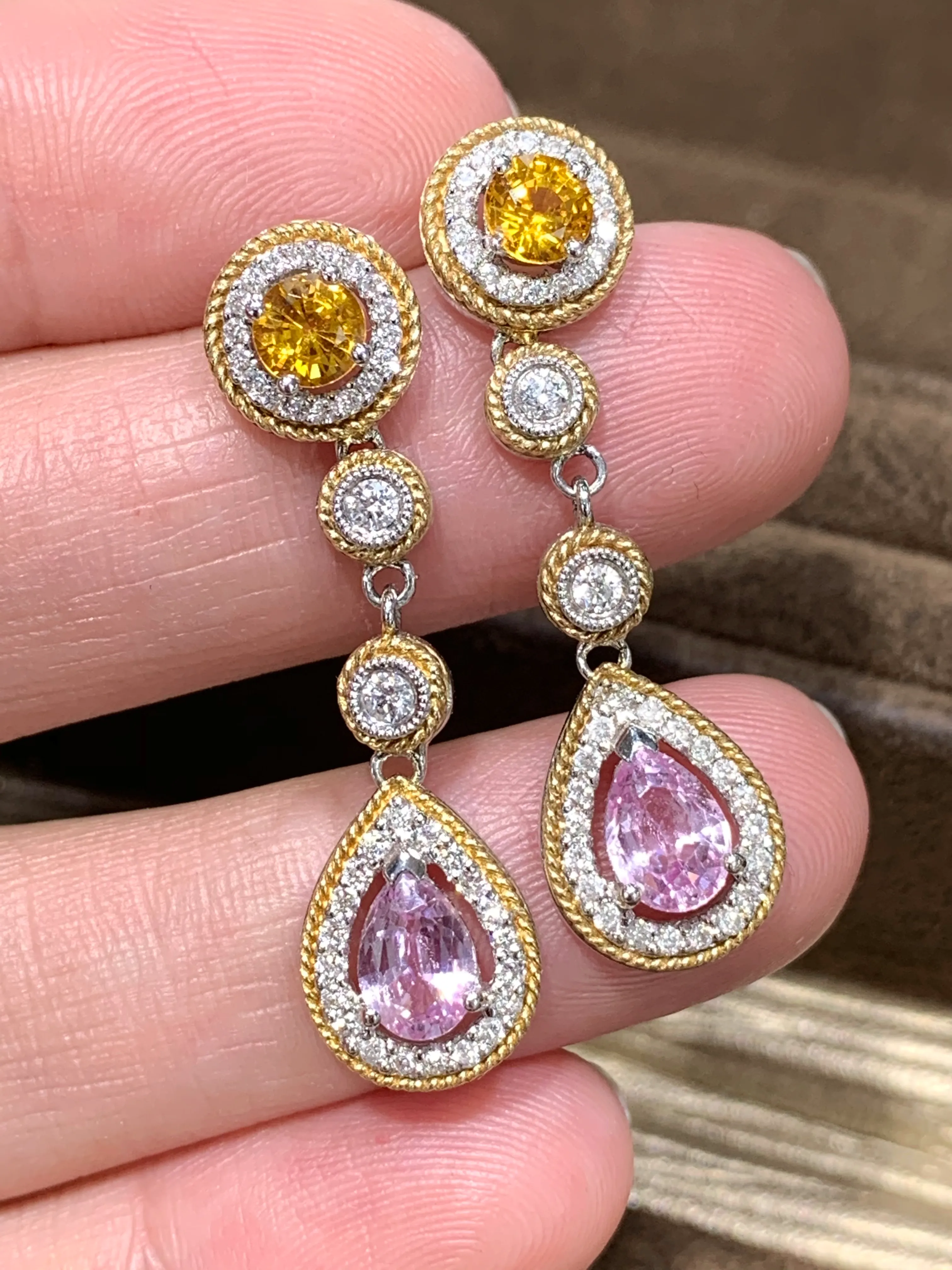 Multi-Color Sapphire And Diamond Drop Earrings