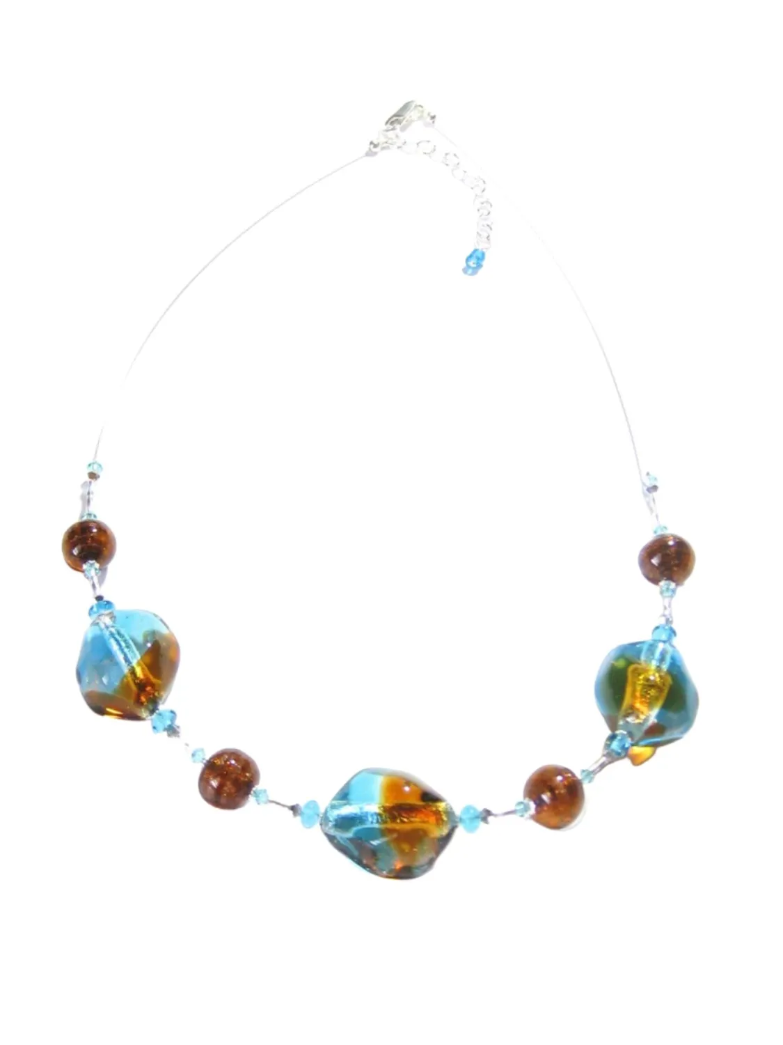 Murano Glass Aqua Topaz Nugget Sterling Silver Necklace, Italian Glass Jewelry