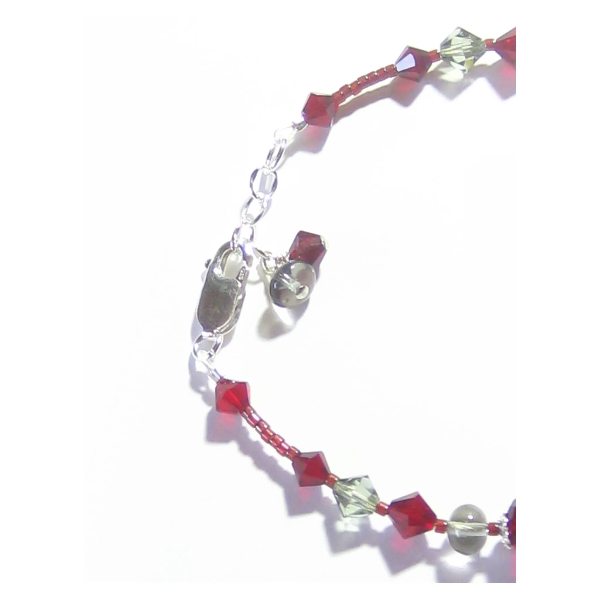 Murano Glass Red Heart Sterling Silver Bracelet with Crystals