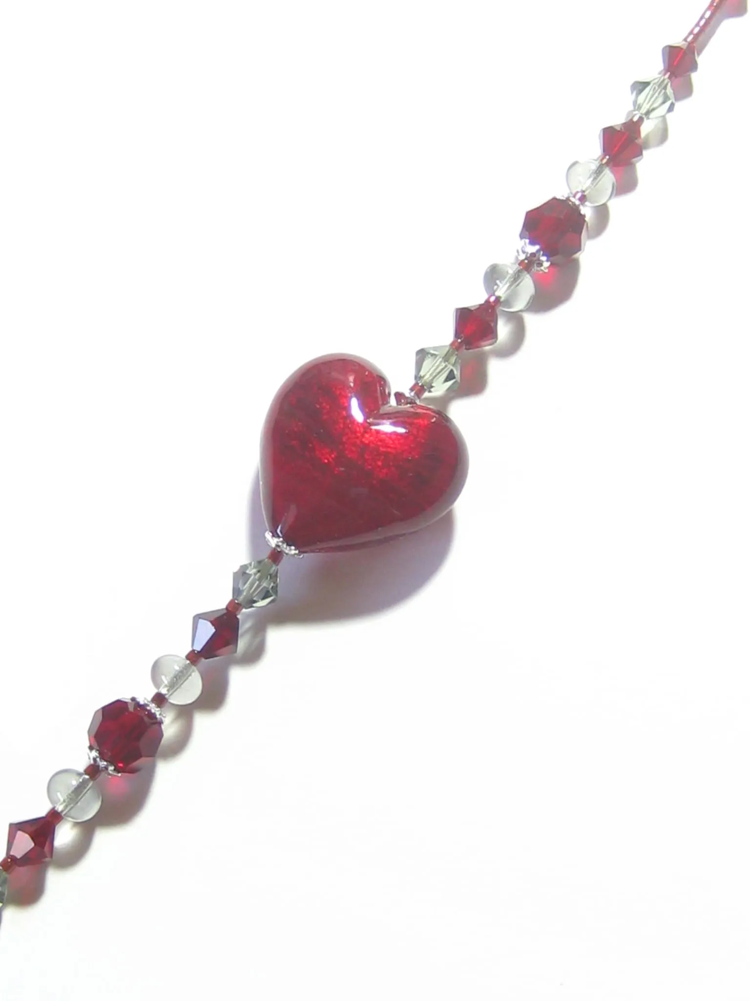 Murano Glass Red Heart Sterling Silver Bracelet with Crystals
