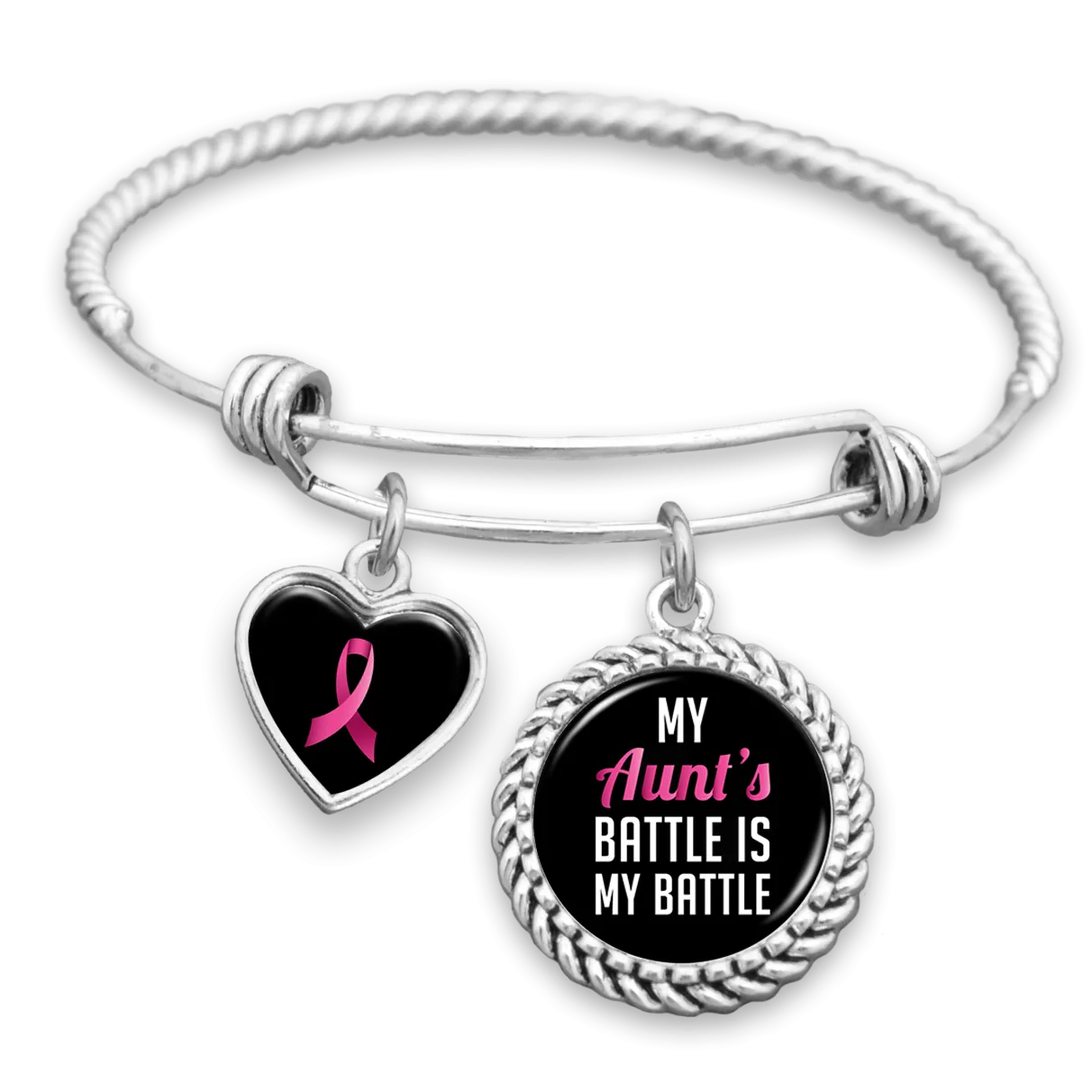 My Aunt's Battle Is My Battle Breast Cancer Awareness Charm Bracelet