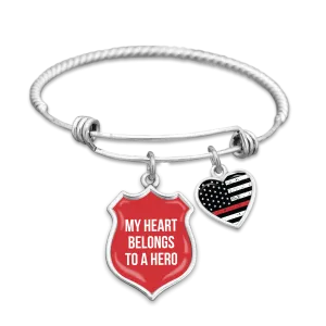 My Heart Belongs To A Hero Thin Red Line Charm Bracelet