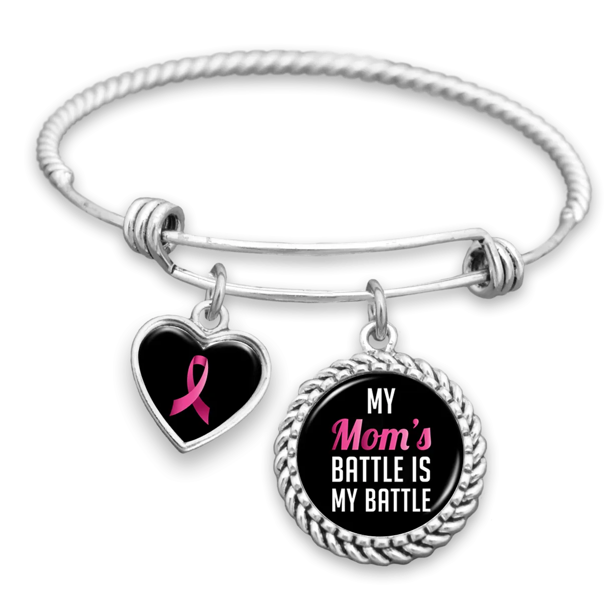 My Mom's Battle Is My Battle Breast Cancer Awareness Charm Bracelet