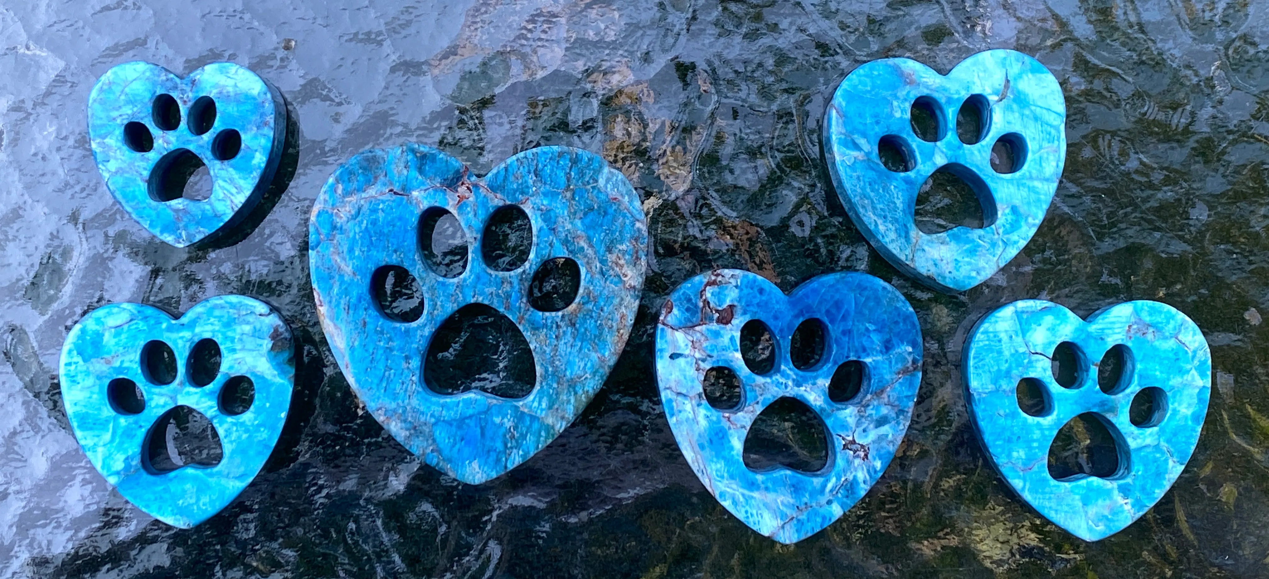 Natural Apatite Gemstone Blue Puppy Paw Cut-out