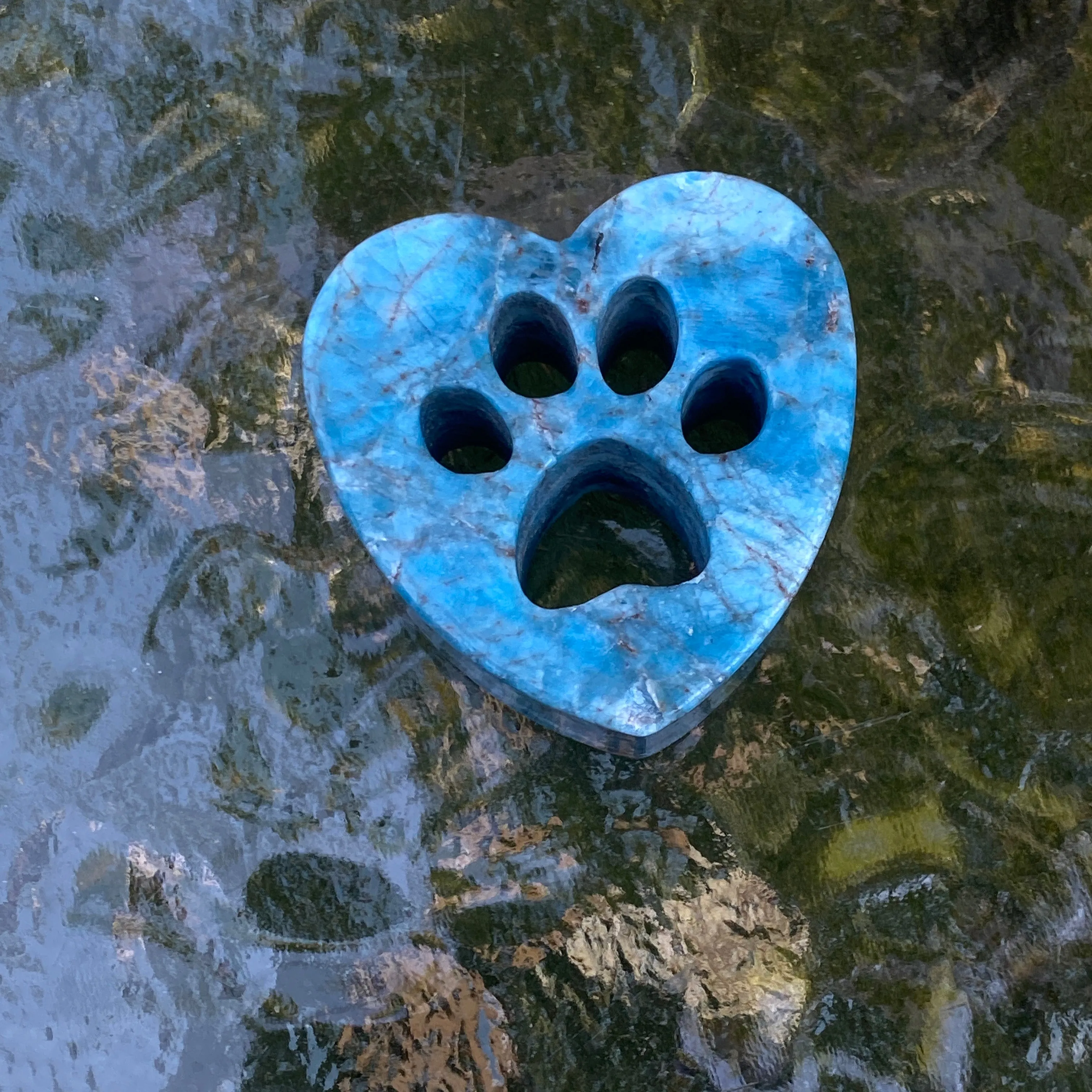Natural Apatite Gemstone Blue Puppy Paw Cut-out