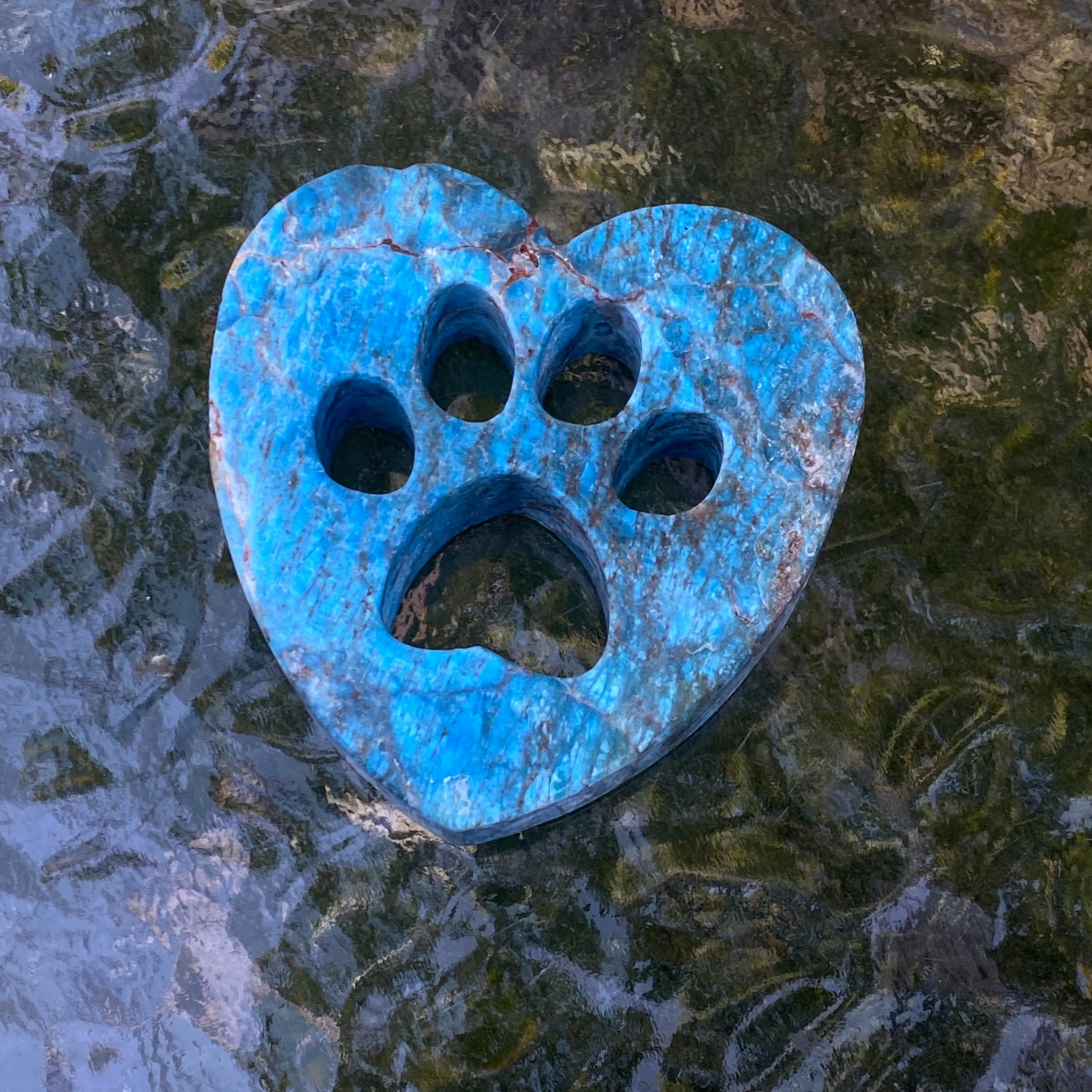 Natural Apatite Gemstone Blue Puppy Paw Cut-out