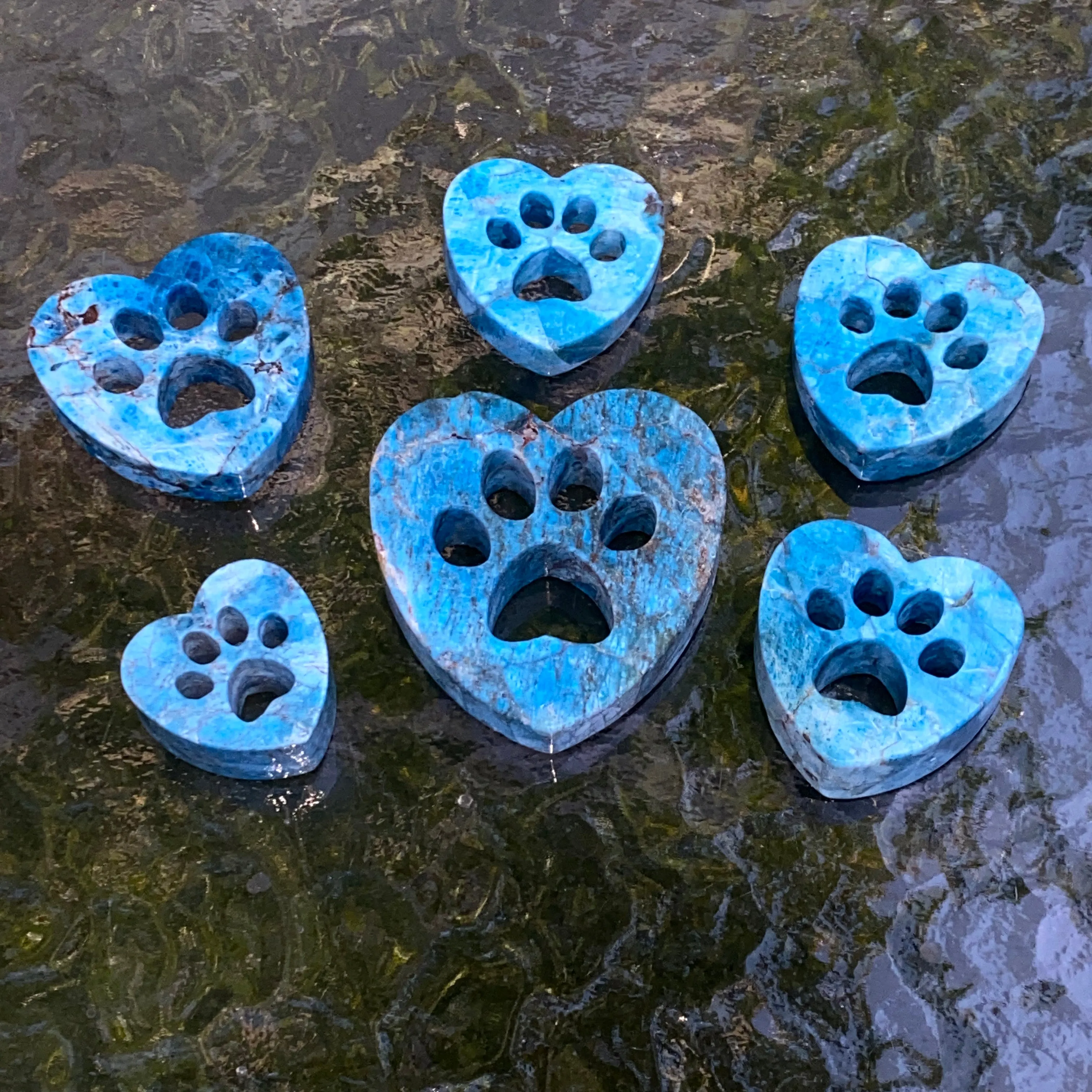 Natural Apatite Gemstone Blue Puppy Paw Cut-out
